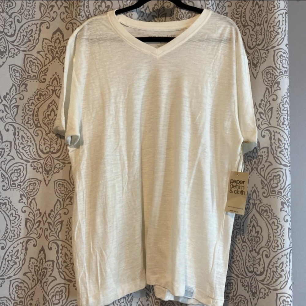 Paper Denim & Cloth Men's Cream V-Neck Shirt NWT 100% COTTON